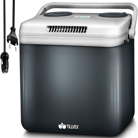 tillvex Nevera portátil eléctrica de 32 L, color gris Mininevera de 230 V y 12 V para coche de camping Enfría y calienta Modo ECO