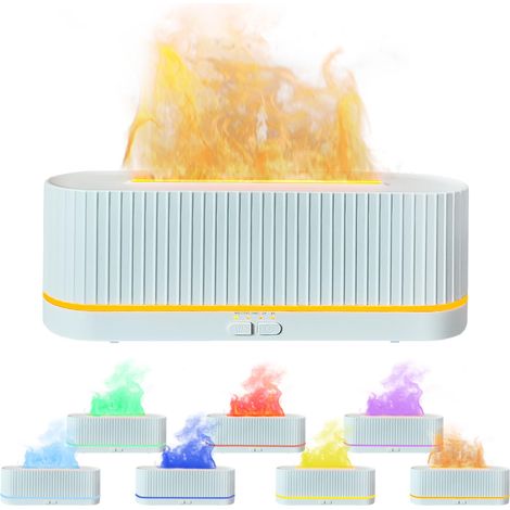 Diffusor für ätherische Öle, 200 ml Ultraschall-Diffusor mit Flammeneffekt und 7 LED-Farben, kleiner Luftbefeuchter für Zuhause und Büro (weiß)