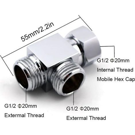 Bras de Douche Laiton 3 Voies Inverseur T pour Tuyau Connecteur Standard–G1/5,1 cm Système Douchette Pièce de Rechange (1/3)