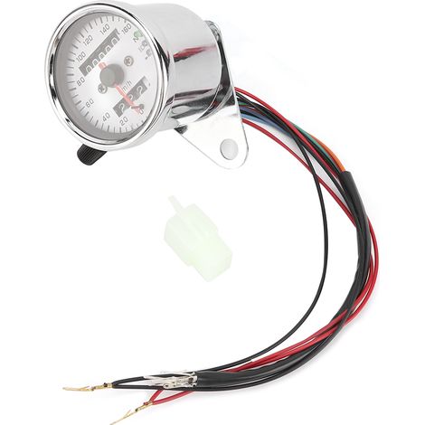 Compteur de Vitesse Moto Jauge Odometre Indicateur Clignotants Phare Vintage Acier 12V (1/4)