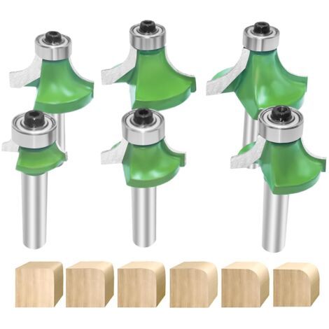 RHG 6pcs Fraises Rondes à Bords Arrondis Avec Tige de 8 mm, Arrondi Coin Rayon Routeur Bits, Fraises à Défoncer en Carbure Avec Roulement Pour le Travail du Bois (1/5)