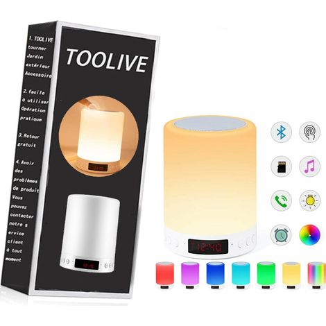 Lampe de chevet Enceinte Bluetooth, Smart Touch Sensor Veilleuse avec Réveil Radio FM, Dimmable 7 Couleurs RGB Lampe de Chevet pour Chambre, Portable avec Lumière d'Ambiance, Meilleurs Cadeaux pour F (1/5)