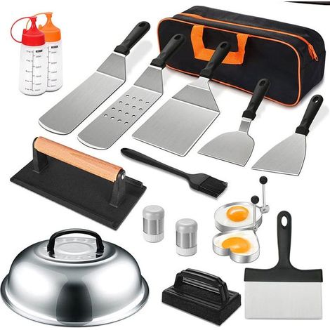 17-teiliges Grillzubehör-Set – Flat-Top-Teppanyaki-Spatel-Set, Flat-Top-Grill