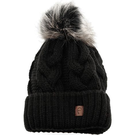 Faera Mütze zum Warmhalten im Herbst oder Winter Bommel-Mütze gefüttert Schwarz