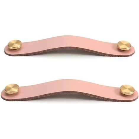 [NIEMALS VERWENDET] Set aus 2 Schranktürgriffen aus Messing und rosa Leder, 130 mm lang, mit Schrauben, geeignet für Schränke und Küchen