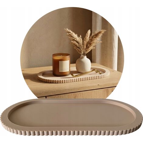 Bandeja decorativa, portavelas, bandeja para joyas, color beige, 25 cm.