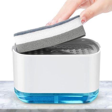 Dispensador de líquido para lavavajillas de 300 ml, dispensador de jabón de cocina 2 en 1, dispensador de jabón, dispensador de líquido para lavavajillas, soporte para esponja y soporte para esponja p (1/5)