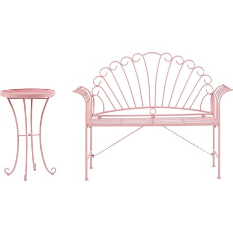 Set da Giardino in Metallo Rosa a 2 Pezzi Formato da Panca e Tavolino Cavinia (1/5)