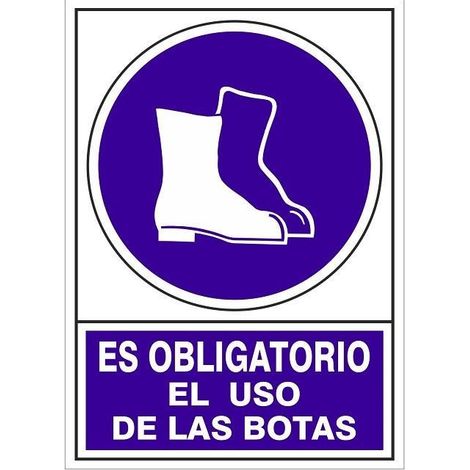 señal 602 adhesiva 105x74 ''ob.uso botas'' es obligatorio el uso de las botas