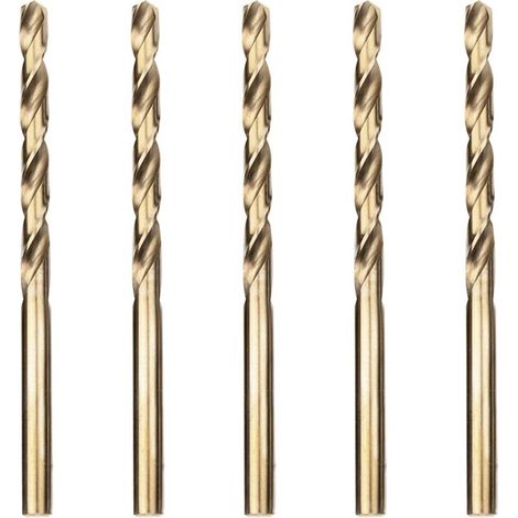 Lot de 5 forets hélicoïdaux professionnels de 5 mm en acier inoxydable, conformes à la norme DIN 338. (1/5)