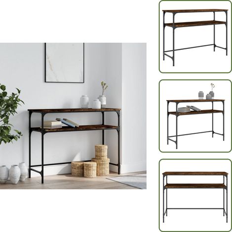 The Living Store Table console chêne fumé 100x35,5x75 cm bois d'ingénierie - Table Basse - Table D'appoint - Meuble D'entrée - Table Console - Mobilier Industriel (1/5)