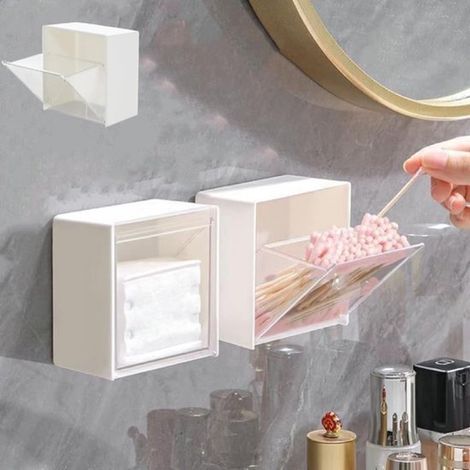 Scatola portaoggetti a parete con design modulare, frontale trasparente e struttura salvaspazio, ideale per bagno, cotton fioc, cucina, gioielli, ecc. (1/5)