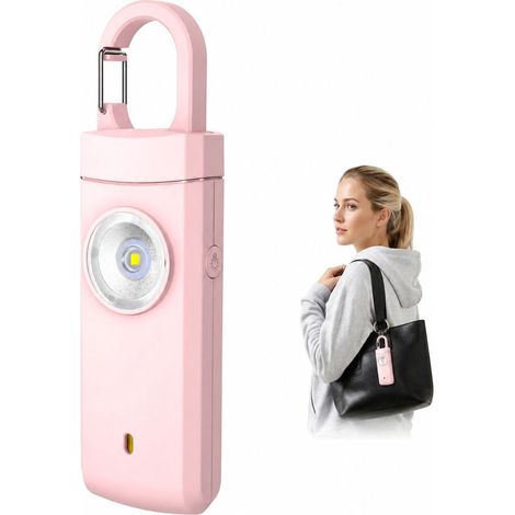 Porte-clés alarme personnelle, sirène rechargeable 130 dB avec lampe torche, pour femmes, seniors et étudiants, rose, 2,9 × 1,6 × 9,7 cm (1/5)