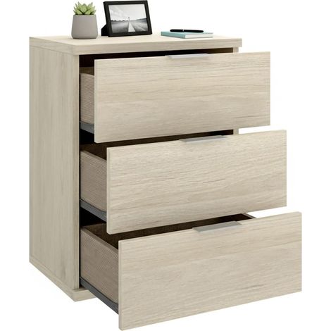 Blythe Nachttisch, 3 Schubladen, 1 Ablage, Antirutsch- und Kratzschutzfüße, 34x42x57h cm, Eichenbraun