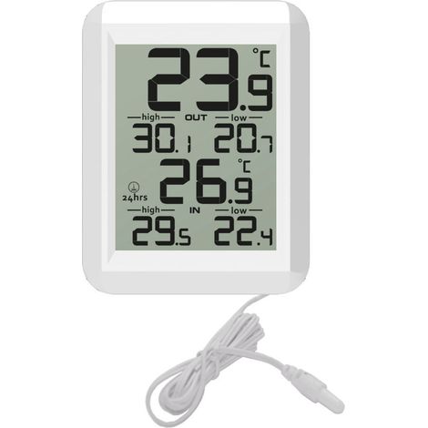 Digitales Außen-/Innenthermometer mit 1 m Kabelsensor und 24-Stunden-Speicherfunktion, °C/°F