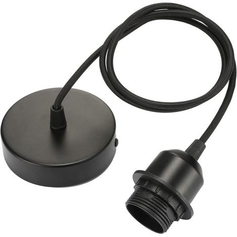 Lámpara colgante E27 con aro roscado, cable de tela orientable 100 cm, lámpara colgante compatible con pantalla, casquillo ideal para lámpara colgante de cocina, color negro (1/4)