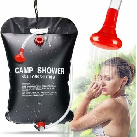 Sac douche solaire camping 20L, pliable, température max 45°C (1/5)