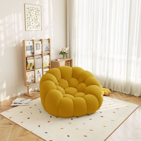 Fauteuil Poire, Canapé Paresseux pour Adultes, Canapé de Football Incurvé Simple, Canapé de Sol Rembourré , Sac de Haricots pour Salon, Chambre à Coucher,Jaune