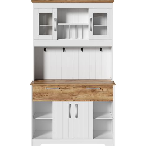 GagaBuffet de cuisine moderne avec rangement, vitrines, 2 tiroirs et porte-ustensiles – 106 × 39 × 176,5 cm (1/5)