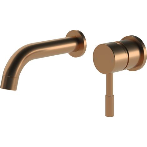Signature Sail 2-Hole Mono Basin Mixer Tap Wall Mounted 155mm Spout Reach - Brushed Bronze (1/2)