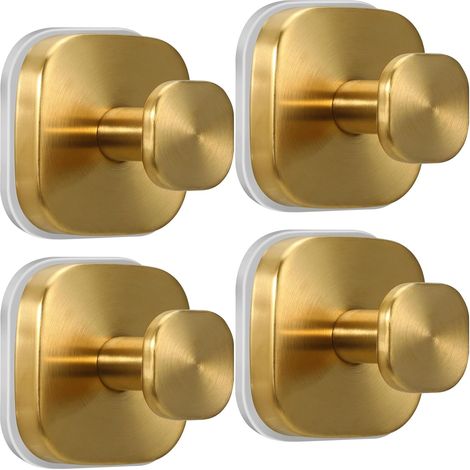 Ganchos con ventosa para colgar toallas y albornoces, aptos para baños, cocinas, superficies de vidrio y azulejos (4 unidades, dorado). (1/5)