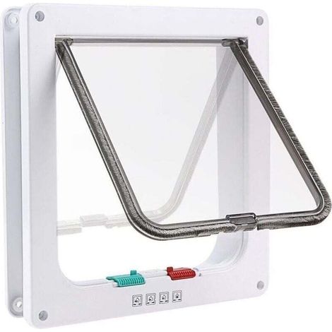 Chatière à 4 Positions Chatière pour Chat avec Tunnel Cache Découpe Chatière Chien Porte de Chat avec Serrure Chatières pour Petit Animaux Cat Mate Verrouillable Facile à Installer Blanc(M) (1/4)