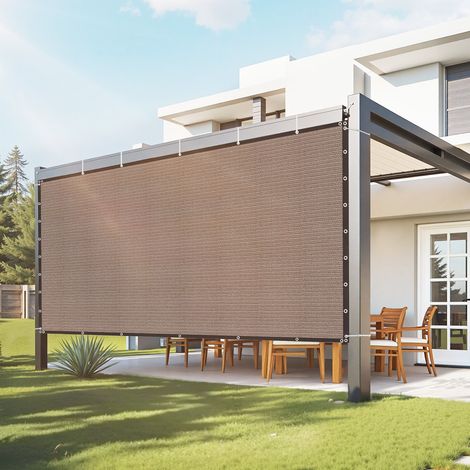 Voile d'ombrage 90 %, 2440 x 3660 mm, filet d'ombrage avec œillets en acier inox, toile de protection en PEHD haute densité 140 g/m², pour extérieur, terrasse, jardin et arrière-cour, marron (1/5)