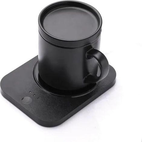 Posavasos con termostato (negro), Capacidad de 330 ml, Mantiene el calor a 55 °C, Cargador inalámbrico para teléfono, Café matutino, Uso práctico (1/5)