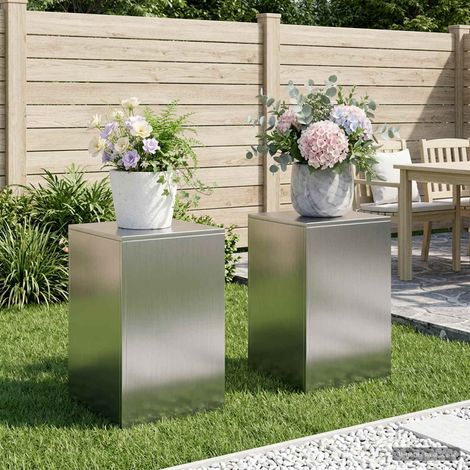 vidaXL Plant Stand 2 pcs Silver 40 x 40 x 60 cm Stainless Steel (1/5)