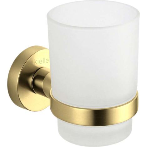 kielle Oudee - Vaso para cepillo y pasta de dientes con soporte, vidrio esmerilado/oro cepillado 40002026 (1/4)