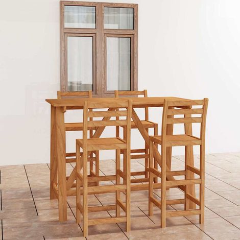Ensemble Table de bar + 4 Chaises de bar de jardin - Table Haute avec 4 Tabourets Bois d'acacia massif BV794387 - BonneVie (1/5)