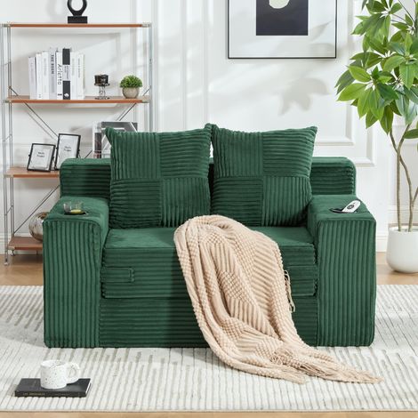 Canapé-lit 2 places en cachemire – 2 coussins + porte‑gobelet – Rangement latéral intégré – Design scandinave – Assemblage facile – 87×133×64 cm (1/5)
