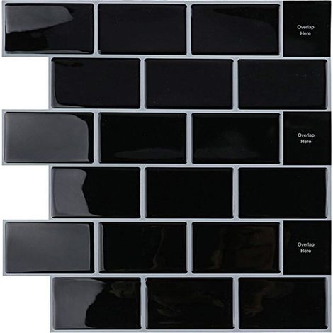 Self Adhesive Backsplash for Kitchen and Bathroom, Self Adhesive Wall Tiles, White Self Adhesive Kitchen Backsplash, Waterproof Self Adhesive Metro 3D PVC Wall Tile, 4 Pack (Black, 4 Sheets)