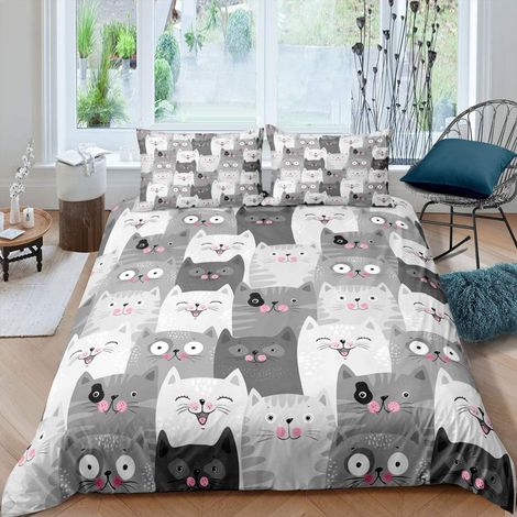 Housse de couette motif chat pour petites filles enfants chambre à coucher mignon animaux imprimés ensemble de literie 135 x 200 cm mode moderne pour animaux de compagnie parure de lit chatons (1/5)