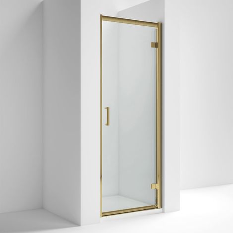Nuie Rene Hinged Shower Door 760mm Wide with Brushed Brass Profile - 6mm Glass (1/3)