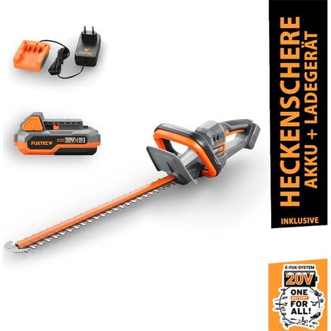 FUXTEC Cortasetos a batería de 20V FX-E1HS20 - Kit Incl. batería y Cargador - Longitud de Corte de 520mm para Ramas de hasta 15mm de diámetro - una batería para Todos los aparatos de 20V