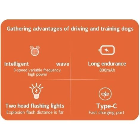 Dispositif contrôle des aboiements en trois étapes qui arrête les aboiements instantanément et en douceur,avec lampe de poche LED