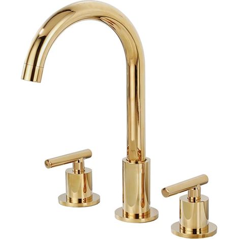 Robinet de lavabo doré, trois trous, commande à double poignée, noyau de valve en céramique, adapté aux lavabos de salle de bain (1/5)