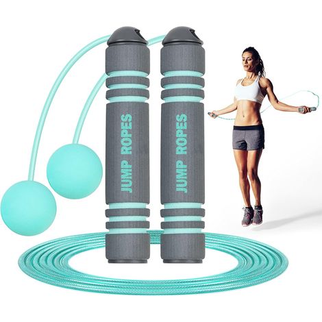Corde à sauter sans fil pour adultes avec deux balles, réglable, idéale pour les sports d'intérieur et adaptée à tous les niveaux. (1/4)