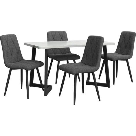 Ensemble salle à manger moderne 1 table rectangulaire 117×68 cm avec 4 chaises en lin gris foncé et pieds noirs (1/5)