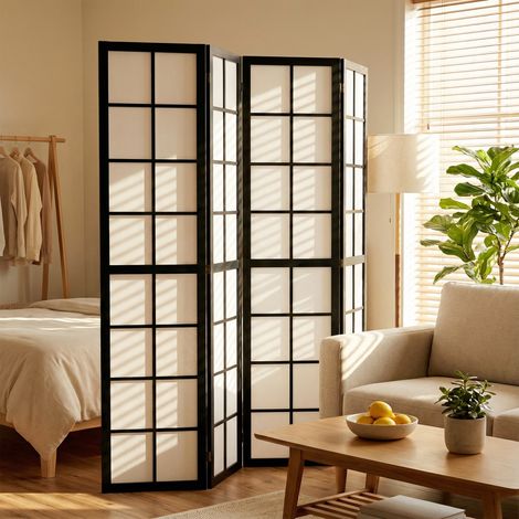 Paravent interieur pliable 4 panneaux 160 x 170 cm séparateur de pièce pour salon chambre à coucher maison, noir (1/5)