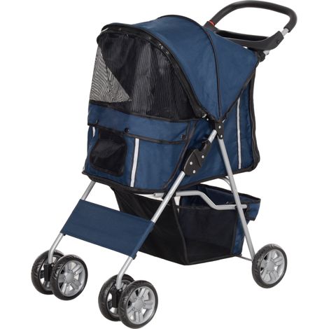 Poussette pour chien pliable avec panier et porte-gobelet, bleu foncé, 75x45x97 cm, max. 10 kg