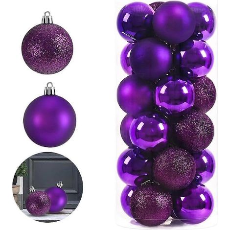 24 Mini-Weihnachtskugeln, dekorativ, bruchsicher, zum Aufhängen für Weihnachtsbaum, Partys, Hochzeit (lila) (1/4)