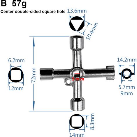 Clé triangle universelle 4 voies croisée pour armoires électriques, boîtiers de gaz, compteurs et ascenseurs (1/5)