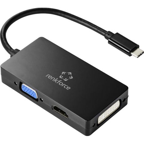 RF-4633066 USB-C® / HDMI / DVI / VGA Adaptateur [1x USB-C® mâle - 1x VGA femelle, HDMI femelle, DVI femelle 24+5 pôles] noir Y983222 (1/4)