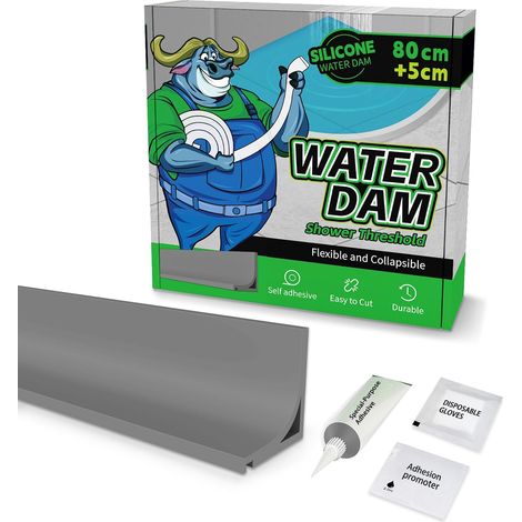 Shower Threshold Water Dam with Glue, Grey, 85 cm (1/5)
