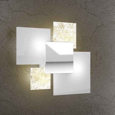 Applique Contemporanea Shadow Metallo Bianco Vetro Foglia Oro 4 Luci E27 46Cm (1/3)