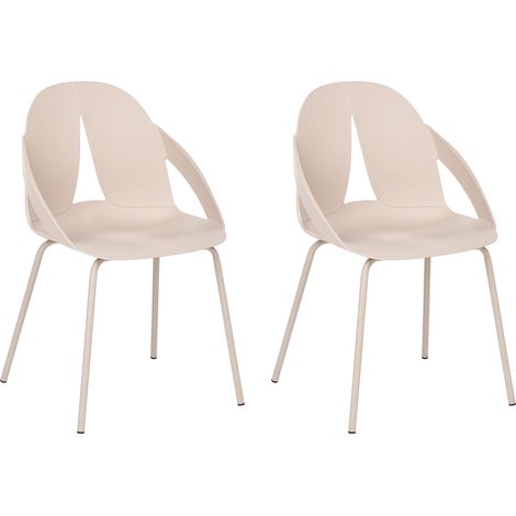Conjunto de 2 sillas de jardín con asiento y respaldo de material sintético y patas de metal beige Bolgheri (1/5)