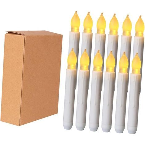 12 Pieces Flameless LED Conical Candles, Decorative Electronic, Smokeless, for Christmas, Weddings and Parties, Realistic White Wax, Battery-Free (1/5)