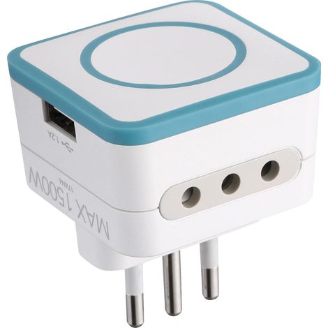 Adattatore Triplo 2 Prese 10A e 1 USB Output 1.2A, Blu